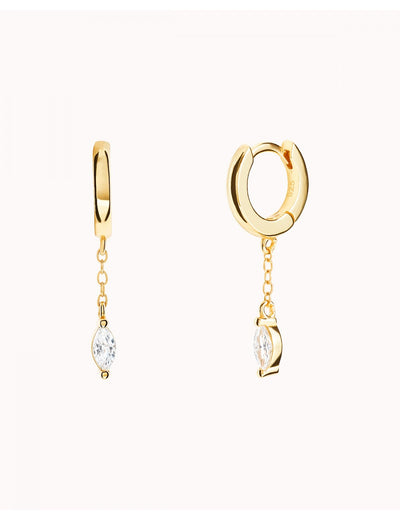 Pendientes de aro huggie con colgante de cadena y circonita en talla marquesa