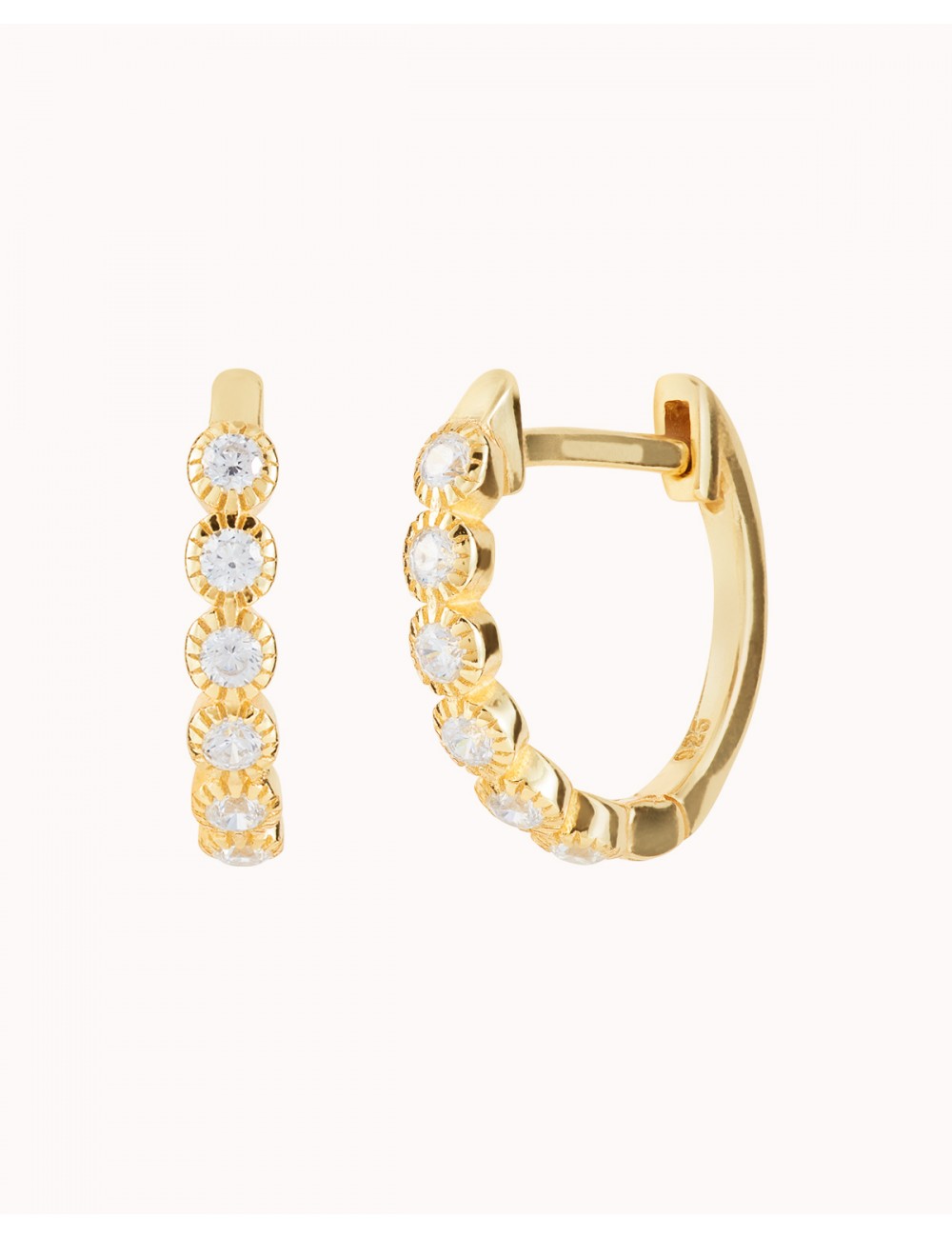 CZ Bezel Huggie Hoop Earrings 