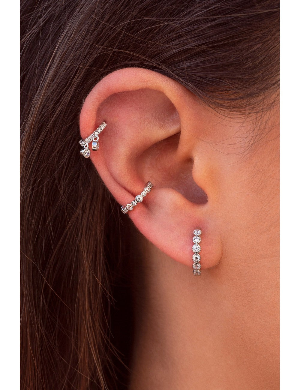 CZ Bezel Huggie Hoop Earrings 