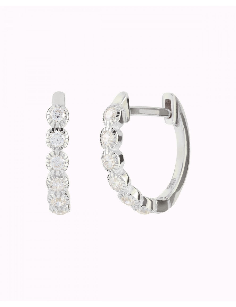 CZ Bezel Huggie Hoop Earrings 