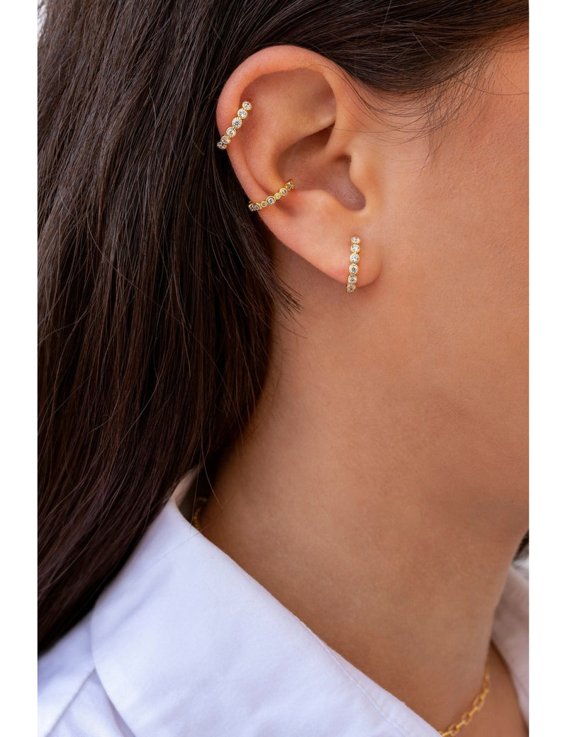 CZ Bezel Huggie Hoop Earrings 