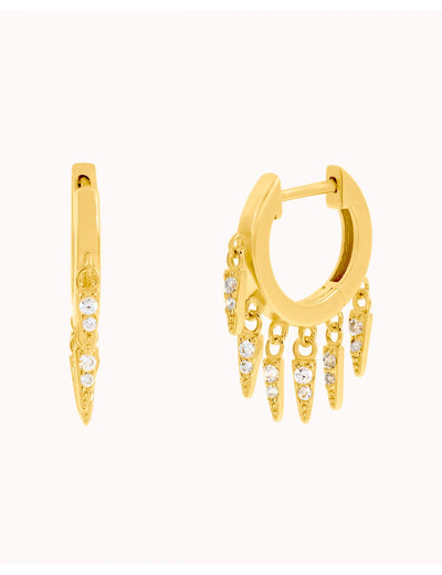 Huggie Hoop Earrings With Dangling CZ Spike Shaped Charms