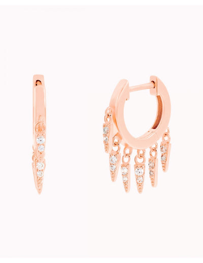Huggie Hoop Earrings With Dangling CZ Spike Shaped Charms