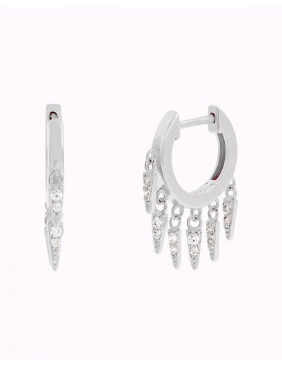 Huggie Hoop Earrings With Dangling CZ Spike Shaped Charms
