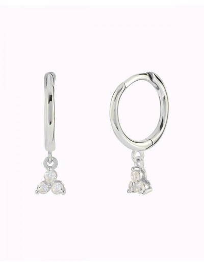 Huggie-Creolen mit Blumenanhänger und 3 Zirkonia-Steinen