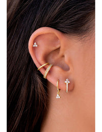 3 CZ Flower-Shaped Charm Huggie Hoop Earrings