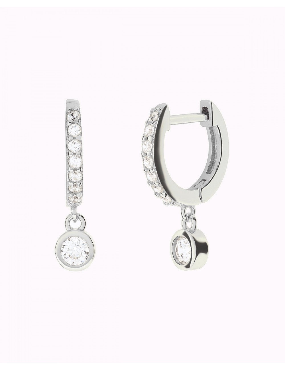 Boucles d'oreilles créoles Huggie avec zircone cubique et pendentif en zircone cubique serti clos