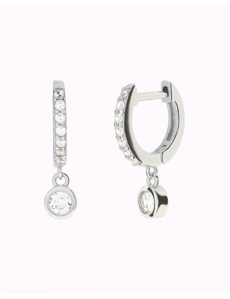 Boucles d'oreilles créoles Huggie avec zircone cubique et pendentif en zircone cubique serti clos