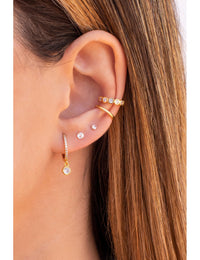 Boucles d'oreilles créoles Huggie avec zircone cubique et pendentif en zircone cubique serti clos