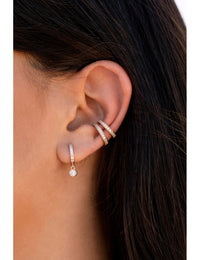 Boucles d'oreilles créoles Huggie avec zircone cubique et pendentif en zircone cubique serti clos