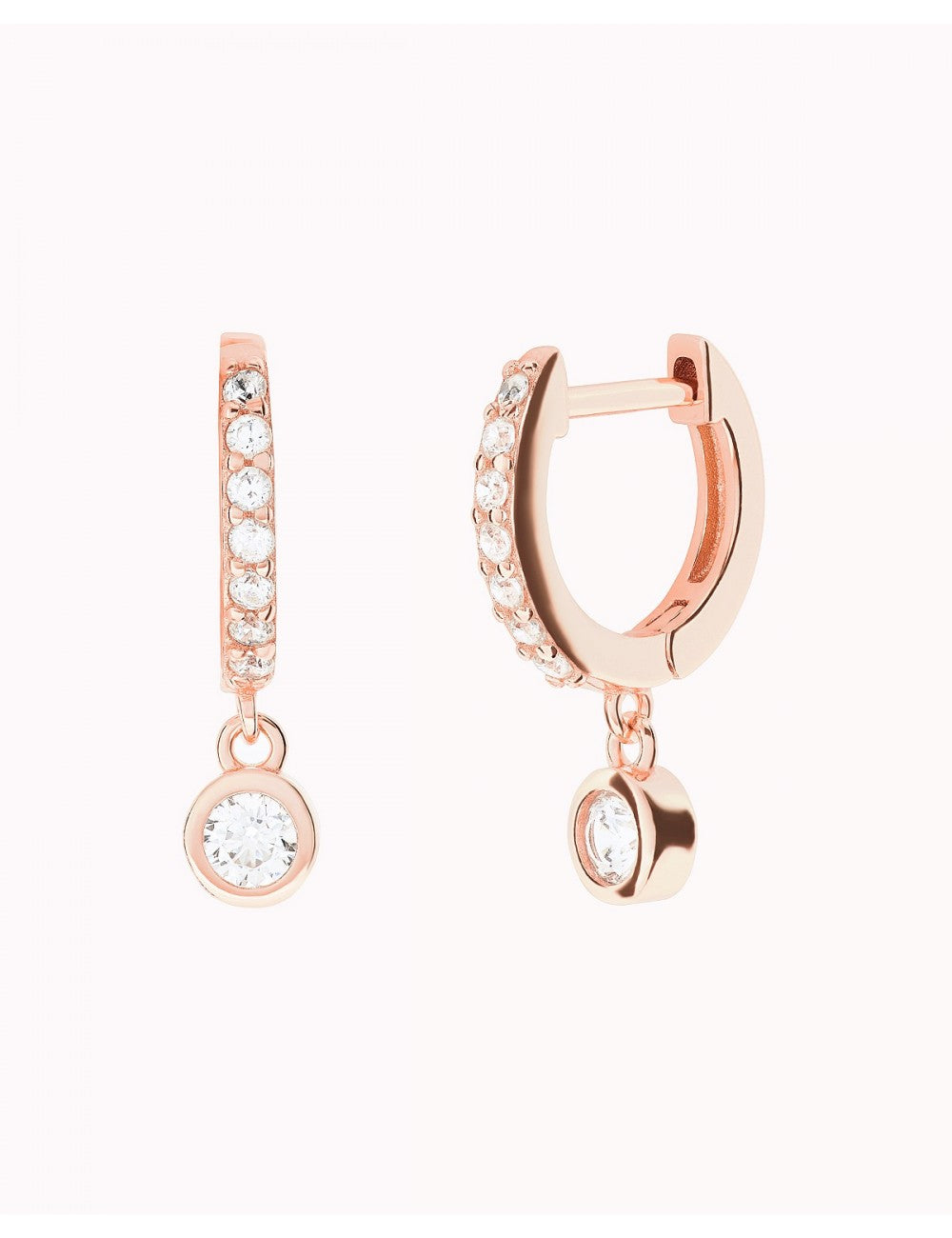 Boucles d'oreilles créoles Huggie avec zircone cubique et pendentif en zircone cubique serti clos