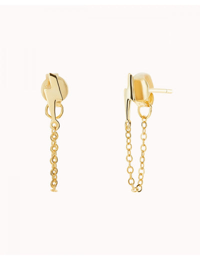 Pendientes stud en forma de rayo con cadena colgante