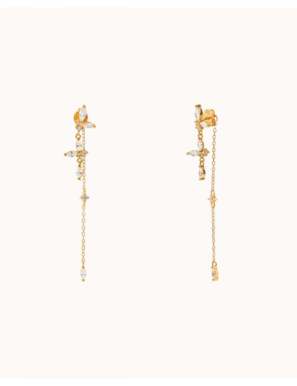 Pendientes largos ear jacket con circonitas en talla marquesa y redonda