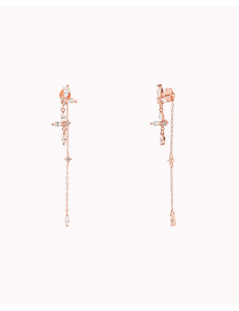 Pendientes largos ear jacket con circonitas en talla marquesa y redonda