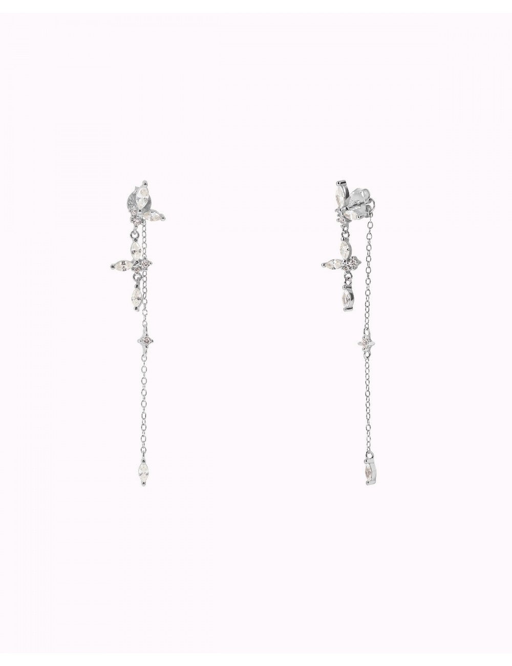 Pendientes largos ear jacket con circonitas en talla marquesa y redonda