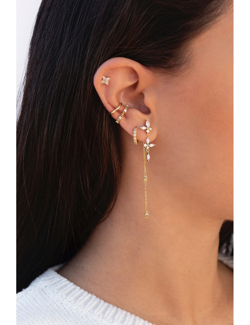 Pendientes largos ear jacket con circonitas en talla marquesa y redonda