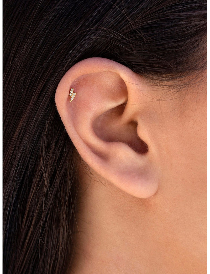 Pendientes stud mini en forma de rayo con circonitas