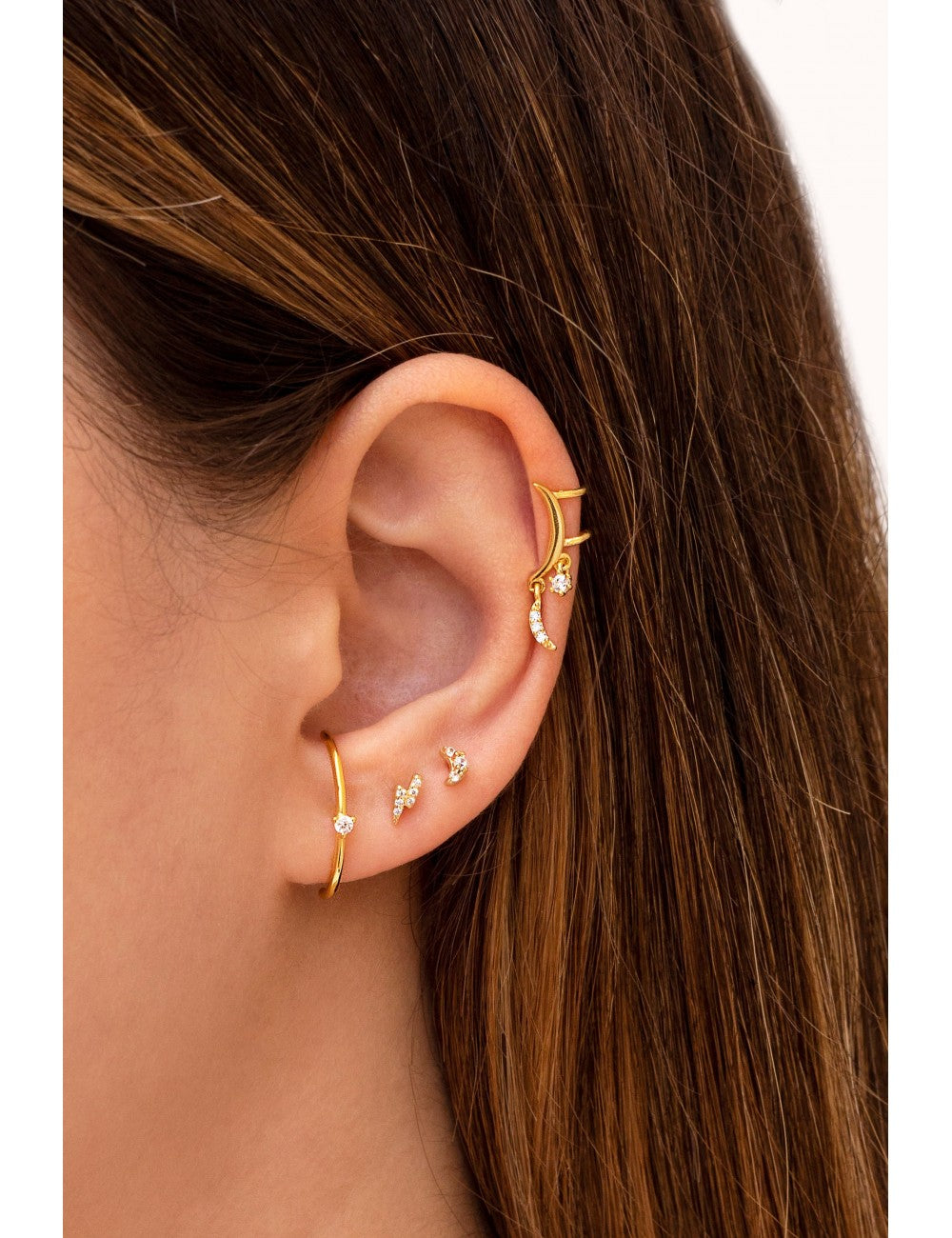 Pendientes stud mini en forma de rayo con circonitas