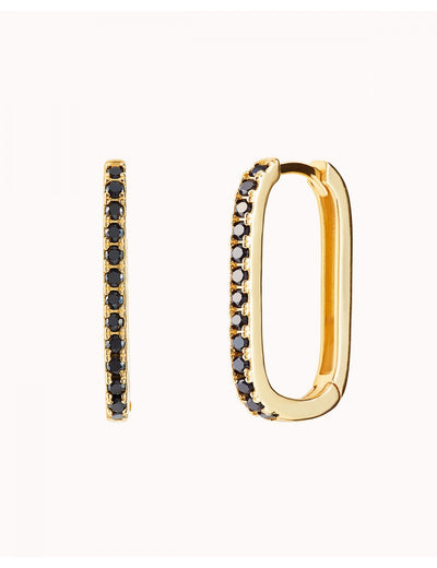 Pendientes de aro rectangulares con circonitas de color negro en pavé