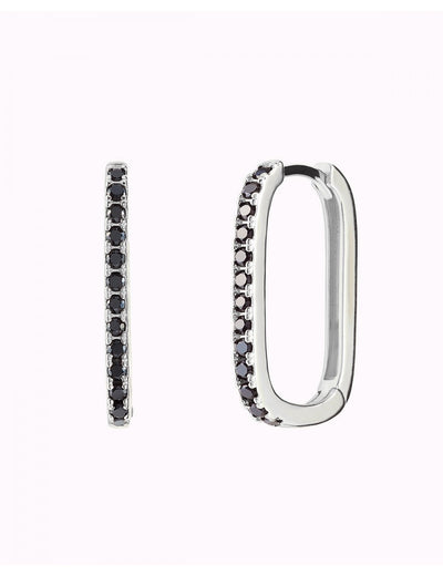 Pendientes de aro rectangulares con circonitas de color negro en pavé