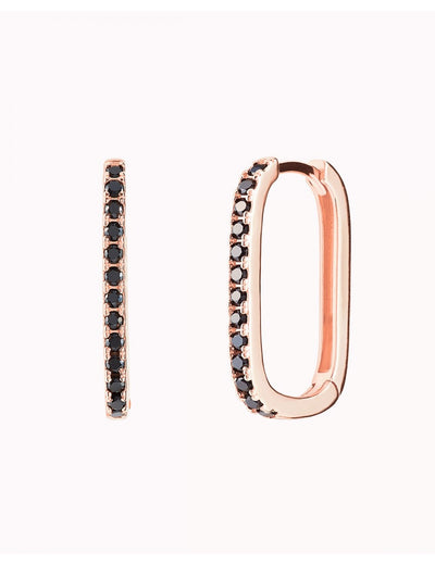 Pendientes de aro rectangulares con circonitas de color negro en pavé