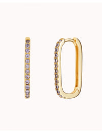 Pendientes de aro rectangulares con circonitas en pavé - Color Morado