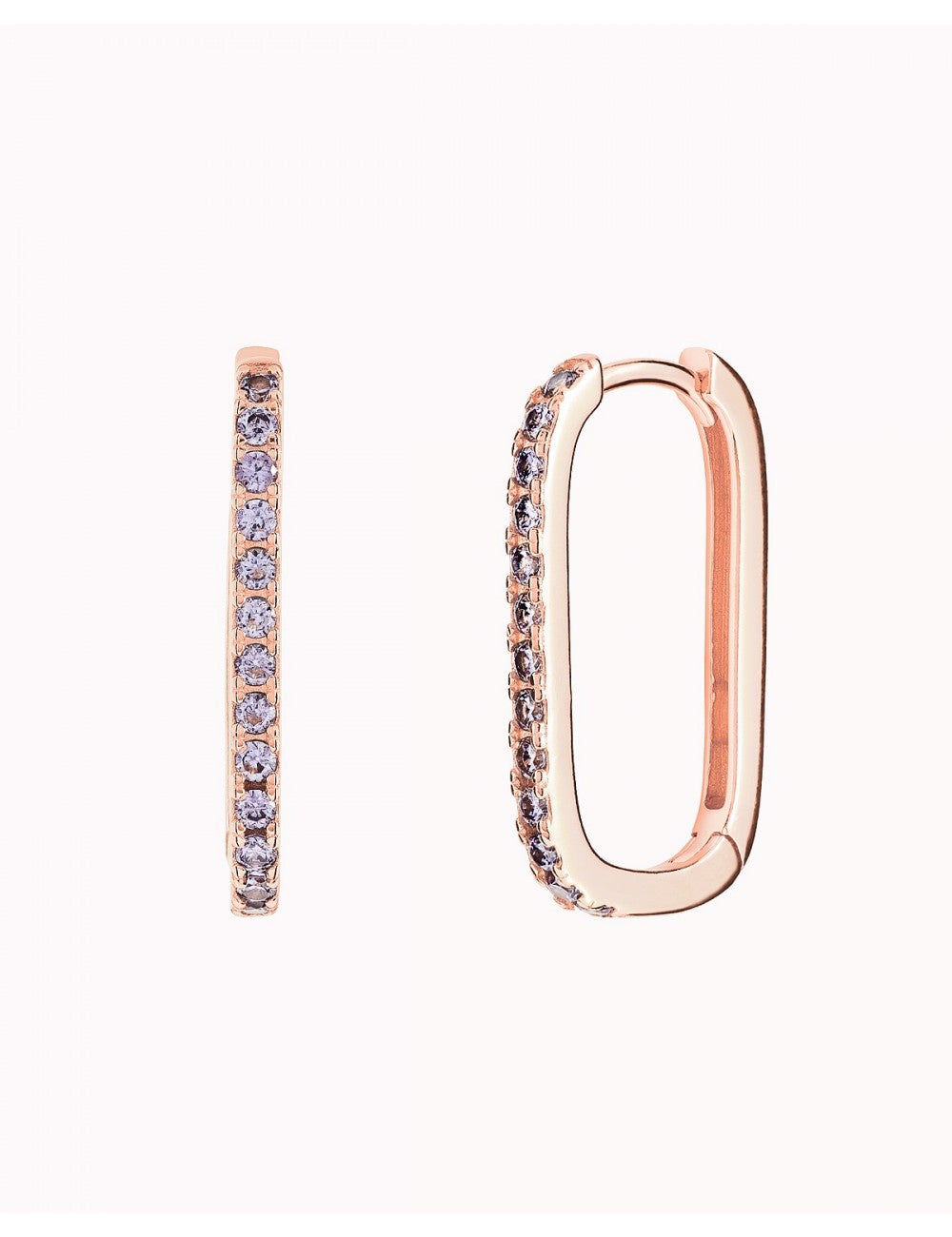 Pendientes de aro rectangulares con circonitas en pavé - Color Morado
