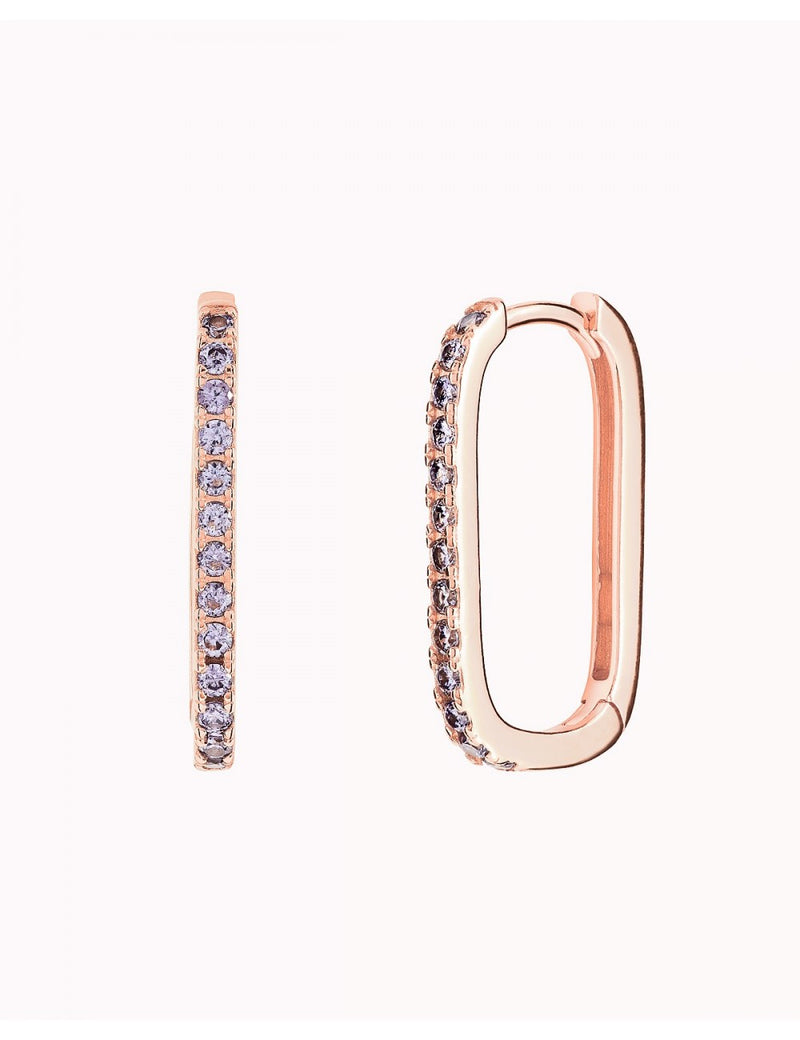 Pendientes de aro rectangulares con circonitas en pavé - Color Morado