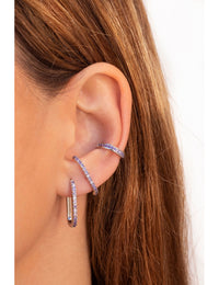 Pendientes de aro rectangulares con circonitas en pavé - Color Morado