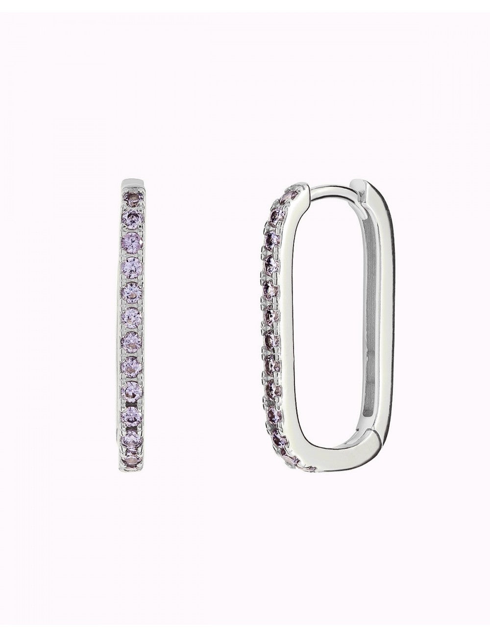 Pendientes de aro rectangulares con circonitas en pavé - Color Morado