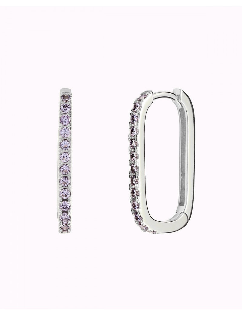 Pendientes de aro rectangulares con circonitas en pavé - Color Morado