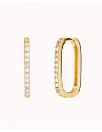 Pave CZ Oblong Rectangle Hoop Earrings