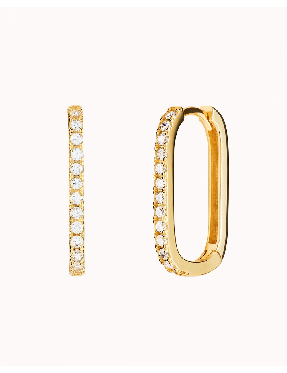 Pave CZ Oblong Rectangle Hoop Earrings