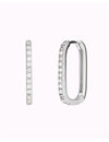 Pave CZ Oblong Rectangle Hoop Earrings