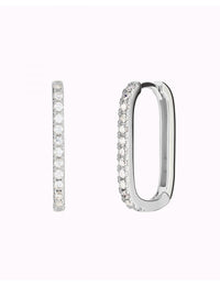 Pave CZ Oblong Rectangle Hoop Earrings