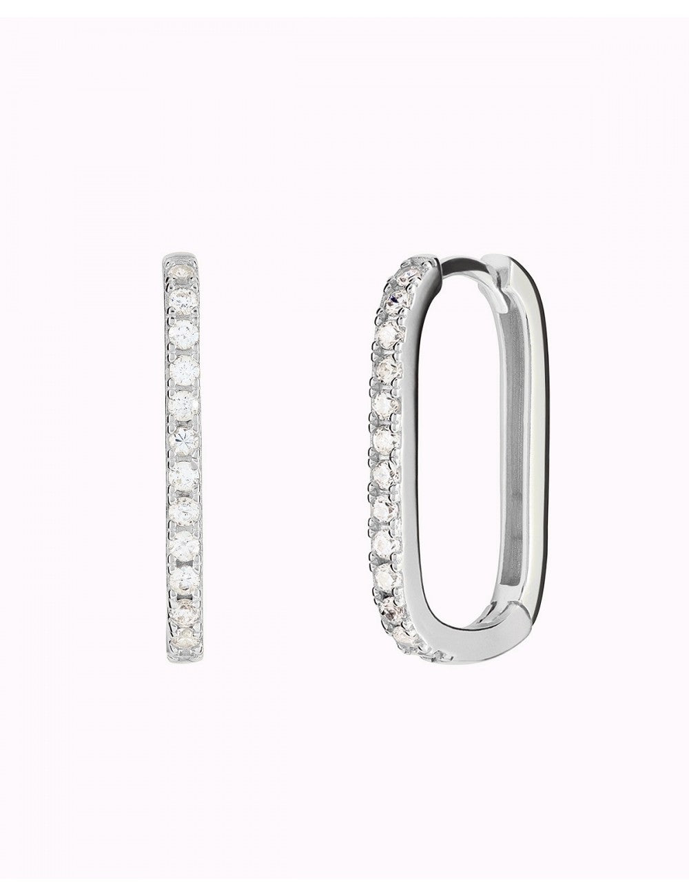 Pave CZ Oblong Rectangle Hoop Earrings