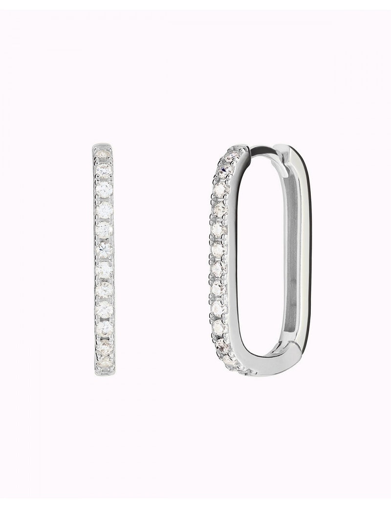 Pave CZ Oblong Rectangle Hoop Earrings