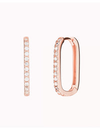 Pave CZ Oblong Rectangle Hoop Earrings