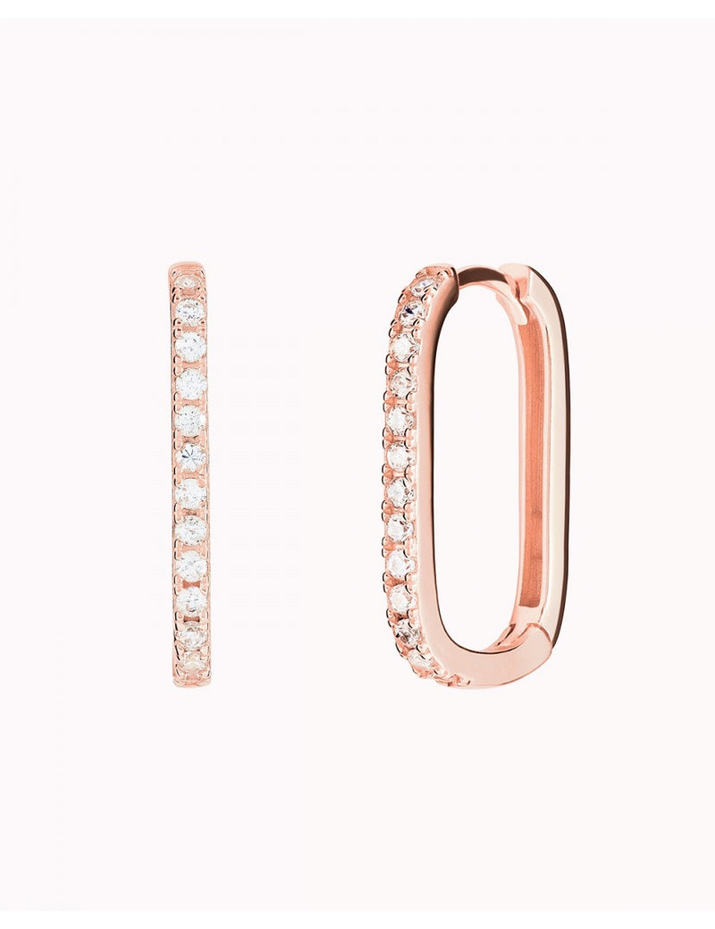 Pave CZ Oblong Rectangle Hoop Earrings