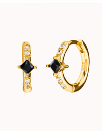 Petites boucles d'oreilles créoles avec zircones blanches et noires taille princesse