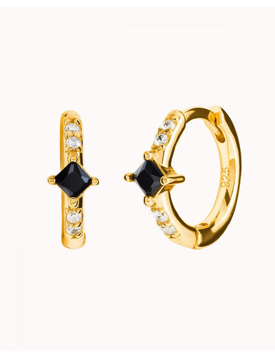 Pendientes de aro pequeños con circonitas blancas y circonita negra en talla princesa