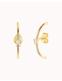 Pendientes stud ear lobe cuff con circonita en talla redonda con 3 garras - 4 colores disponibles: Blanco, Negro, Turquesa y Morado