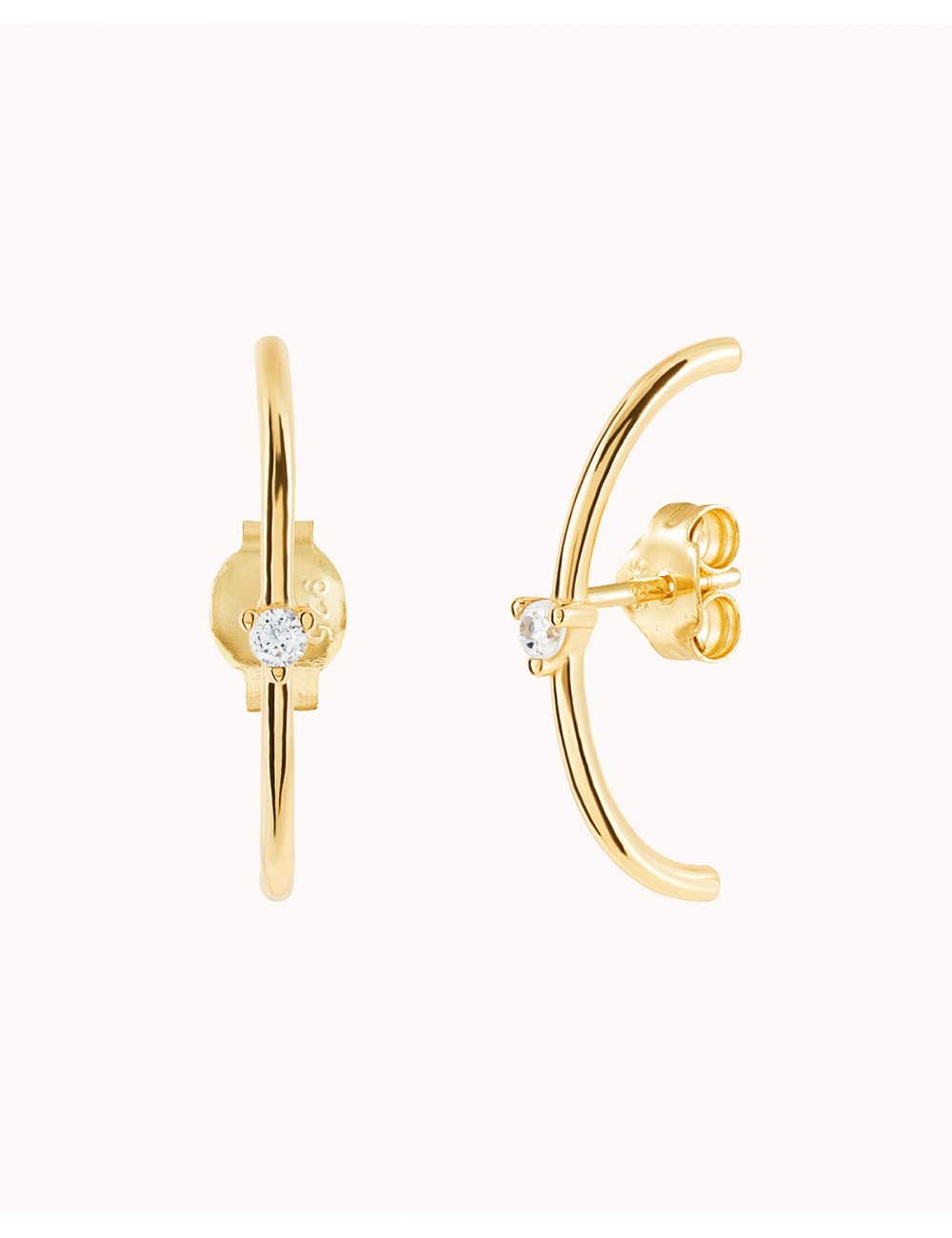 Pendientes stud ear lobe cuff con circonita en talla redonda con 3 garras - 4 colores disponibles: Blanco, Negro, Turquesa y Morado