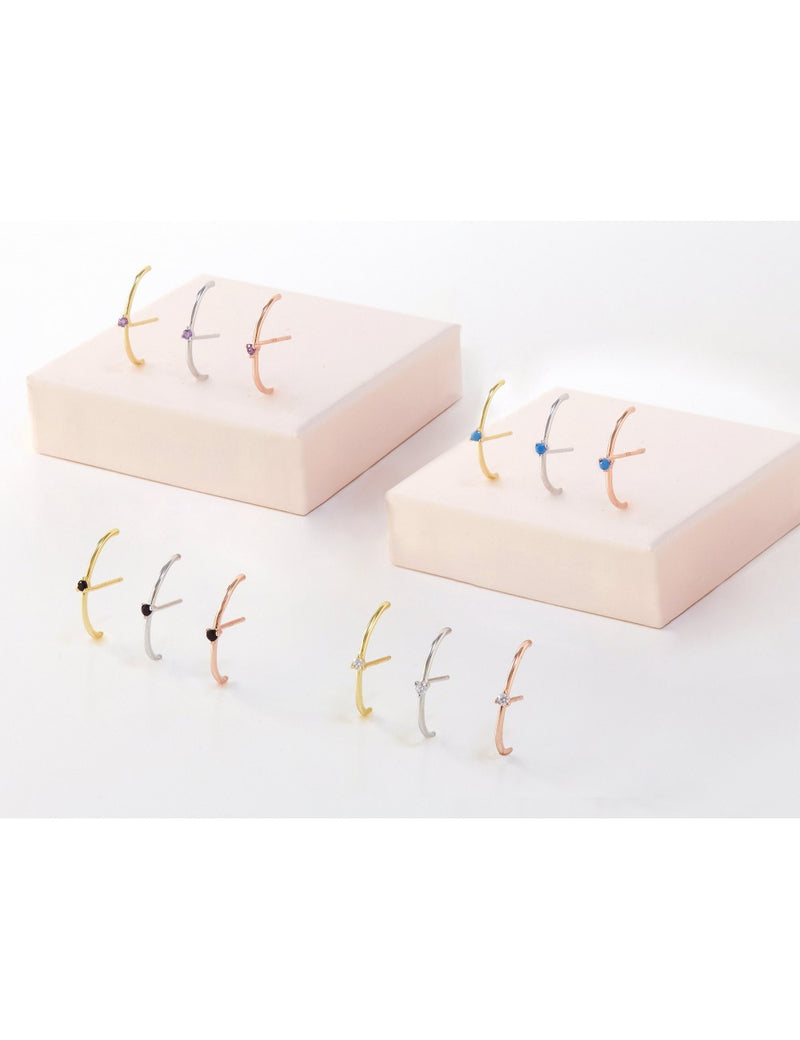 Pendientes stud ear lobe cuff con circonita en talla redonda con 3 garras - 4 colores disponibles: Blanco, Negro, Turquesa y Morado