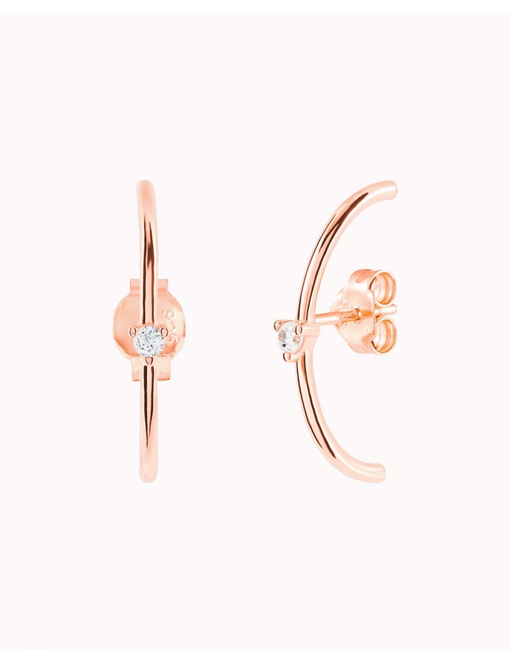 Pendientes stud ear lobe cuff con circonita en talla redonda con 3 garras - 4 colores disponibles: Blanco, Negro, Turquesa y Morado