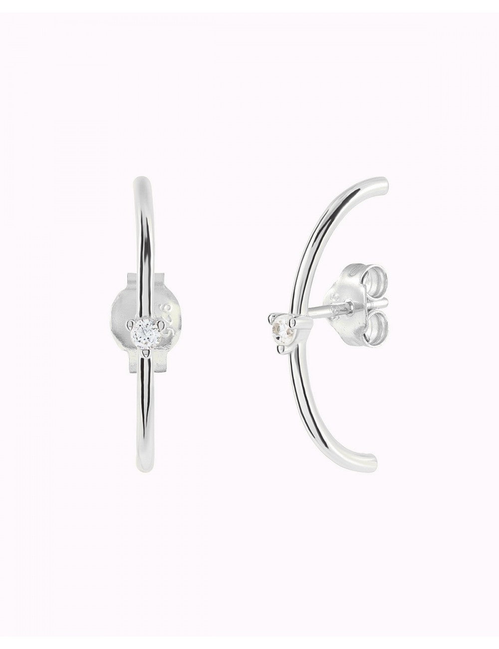 Pendientes stud ear lobe cuff con circonita en talla redonda con 3 garras - 4 colores disponibles: Blanco, Negro, Turquesa y Morado