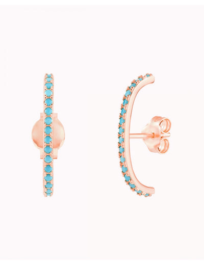 Pendientes stud ear lobe cuff con circonitas de color turquesa