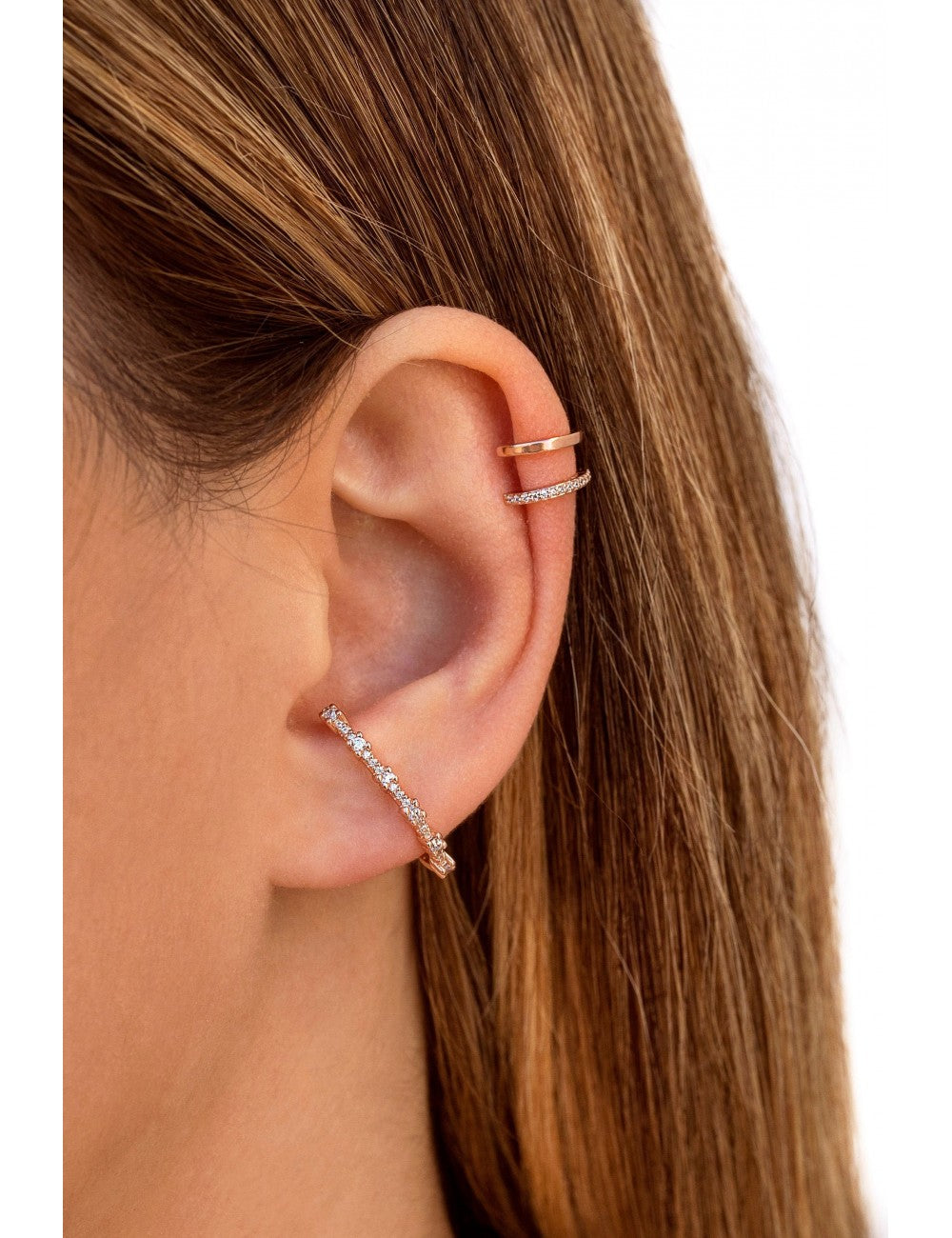 Pave & 4 Prongs Cz Ear Lobe Cuff Stud Earrings