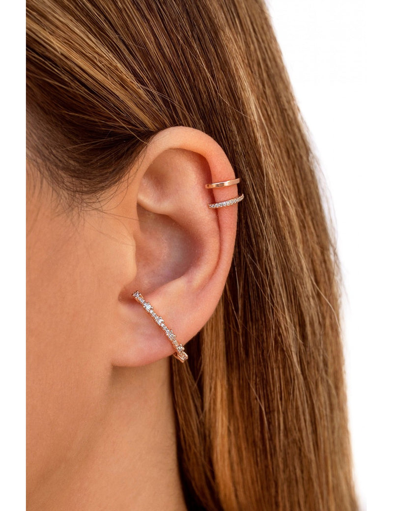 Pave & 4 Prongs Cz Ear Lobe Cuff Stud Earrings