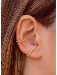 Pave & 4 Prongs Cz Ear Lobe Cuff Stud Earrings